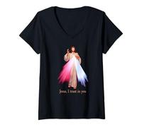 Womens Divine Mercy Jesus I trust in You V-Neck T-Shirt