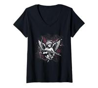 Womens Divine Rebellion Angel Edgy Streetwear Bootleg V-Neck T-Shirt
