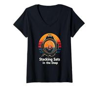 Womens Diving Diver Blockchain Ocean Finance Digital Sats Bitcoin V-Neck T-Shirt