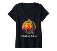 Womens Diving Diver Blockchain Ocean Finance Digital Sats Bitcoin V-Neck T-Shirt