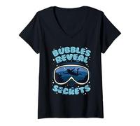 Women's Diving Scuba Dive Freediving Bubbles Reveal Secrets V-Neck T-Shirt