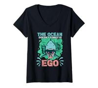 Women's Diving Scuba Dive Freediving Ocean Doesn't Forgive Ego V-Neck T-Shirt