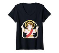 Women's Divino Nino Jesus Holy Child Devotion Prayer Miracle V-Neck T-Shirt