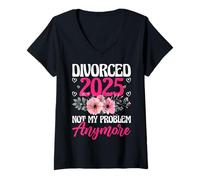 Womens Divorced 2025 Not My Problem Anymore Divorce Party Men Women V-Neck T-Shirt