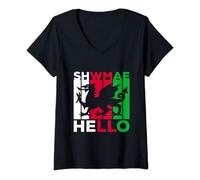 Womens Diwrnod Shwmae Welsh Language Wales Dragon Cymru V-Neck T-Shirt