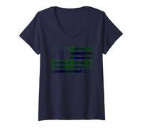 Womens Dixon American Flag Scottish Clan Tartan V-Neck T-Shirt