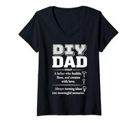 Women's DIY Dad Builder Maker Fixer Creator Father Woodworking V-Neck T-Shirt