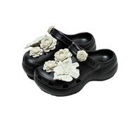Women's DIY Flower Charm Platform Clogs Removable Floral Decoration Mules Non-Slip Cushion 2-Way Wear Summer Sandals(Black,5 UK)