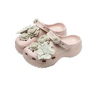 Women's DIY Flower Charm Platform Clogs Removable Floral Decoration Mules Non-Slip Cushion 2-Way Wear Summer Sandals(Pink,5 UK)