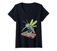 Womens Dj Animal Spin The Beats Insect Fun V-Neck T-Shirt