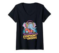 Womens Dj Animal Symphony of The Groove Fun V-Neck T-Shirt