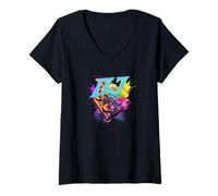Women's DJ Color Splash Turntable EDM Rave Party Vibes V-Neck T-Shirt