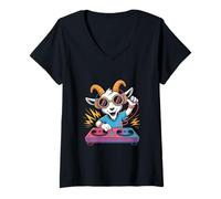 Womens Dj Goat Vibes Spin The Beat Party Fun V-Neck T-Shirt