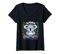 Womens Dj Koala Headphones Tropical Vibes Spin V-Neck T-Shirt