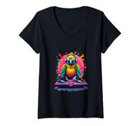 Womens DJ Parrot Retro Pop Art Style V-Neck T-Shirt