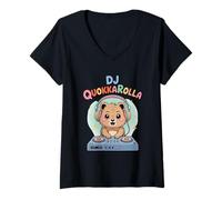Womens DJ Quokkarolla Cute Quokka DJ Headphones Turntable EDM V-Neck T-Shirt