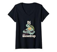 Womens Dj Slowdrop Turtle On The Decks Funny Music V-Neck T-Shirt