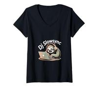 Womens Dj Slowsync Sloth DJ Headphones Laptop LoFi Vibes V-Neck T-Shirt