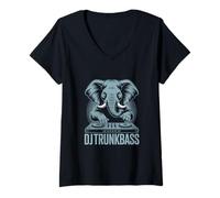 Womens DJ TRUNKBASS Elephant DJ Bass Music Turntable Rave V-Neck T-Shirt
