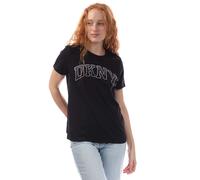 Women's DKNY Arched Varsity Rhinestone Logo T-Shirt in Black