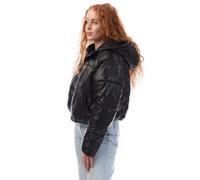 Women's DKNY Crosswalk-Print Cropped Hooded Jacket in Black