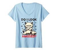 Womens Do I Look Amused Sarcastic Cat Funny Cat & Coffee Cat Themed V-Neck T-Shirt