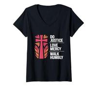Womens Do Justice, Love, Mercy, Walk Humble, Bible, Micah 6:8 V-Neck T-Shirt