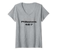 Women's Do Not Be Anxious Philippians 4:6-7 Through Christ Jesus Blk V-Neck T-Shirt