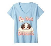 Womens Do Not Disturb Aussie Dog Funny Australian Shepherd Pajamas V-Neck T-Shirt