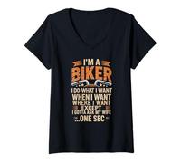 Womens Do What I Want Ask My Wife Funny Motorcycle Rider Humor V-Neck T-Shirt