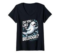 Women's Do You Like to Beloogie Beluga Whale Ocean Pun V-Neck T-Shirt