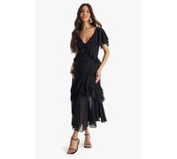 Womens Dobby Frill Detail Maxi Dress - Black - 18, Black