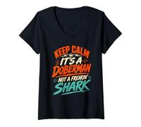 Women's Doberman Dog Keep Calm It's A Doberman NOT A Shark V-Neck T-Shirt