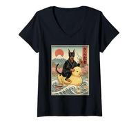 Women's Doberman Ninja Japan Vintage Japanese Ukiyo-e Art V-Neck T-Shirt