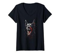 Womens Dobermann Dog Lover Halloween Mom Dad Kids V-Neck T-Shirt