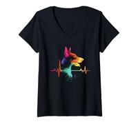 Womens Dobermann Heartbeat - Vintage Dobermann Dog Breed Lover V-Neck T-Shirt