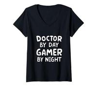 Womens Doctor by Day Gamer by Night V-Neck T-Shirt
