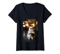 Women's Doctor Easter Bunny Drinking iced Coffee, Meme Rabbit Cute V-Neck T-Shirt