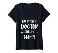 Womens Doctor My Favorite Doctor Calls Me Mama Vintage Xmas V-Neck T-Shirt