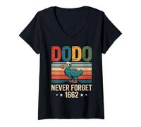 Women's Dodo Bird Never Forget 1662 Extinct Animal Conservation V-Neck T-Shirt