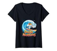 Women's Dodo Nothing Funny Lazy Dodo Bird Surf Wave V-Neck T-Shirt