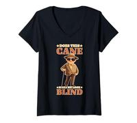Womens Does This Cane Make Me Look Blind Vision Impared Sarcasm --- V-Neck T-Shirt