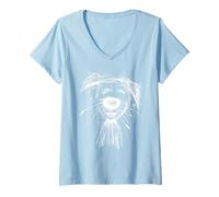 Womens Dog Abstract Art Portrait Drawing Whimsical V-Neck T-Shirt