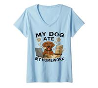 Womens Dog Ate My Homework Funny Golden Retriever Lover Boys Girls V-Neck T-Shirt