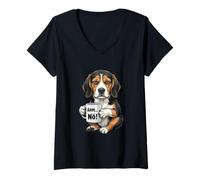 Women's Dog Beagle with Cup Coffee Says No, ähm nö V-Neck T-Shirt