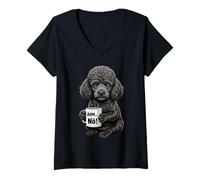 Women's Dog Black Poodle with Cup Coffee Says No, Ehm Nö V-Neck T-Shirt