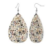 Womens Dog Bones Paw Print Leather Earrings Teardrop Dangle Earrings Jewelry Outfits Accessories