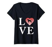 Womens Dog Breed Italian Greyhound Word Love Typography Retro V-Neck T-Shirt