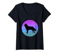 Womens Dog Breed Northern Inuit Dog Dog Silhouette Space Galaxy V-Neck T-Shirt