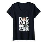 Women's Dog Dad Duties Include Snacks Funny Fathers Day V-Neck T-Shirt